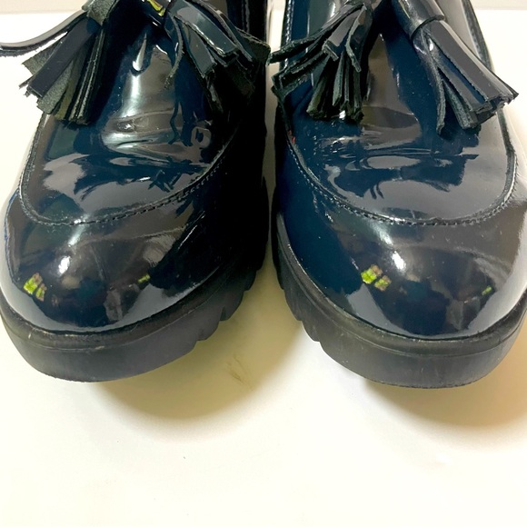 Wonders Alba Navy Patent Leather Gored Platform Wedge Tassel Loafers Size 10 - Picture 10 of 16